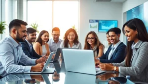 Collaborative professionals using WPS办公 software in a modern office setting.