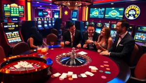 Experience the excitement of jeetbuzz ক্যাসিনো with poker chips and vibrant slot machines.