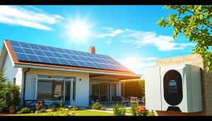 5kw hybrid solar system with rooftop solar panels, hybrid inverter, and a sustainable home garden.