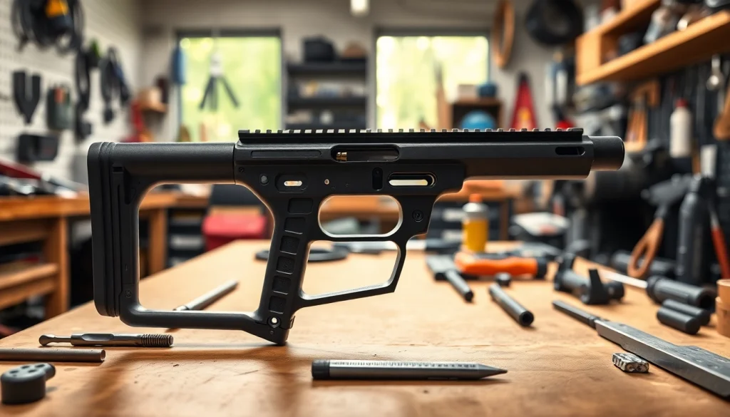 Build your own polymer80 pf940v2 frame kit on a workbench with tools.