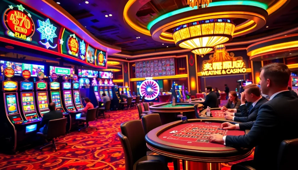 Exciting gambling action at 79king casino with vibrant slot machines and tables.