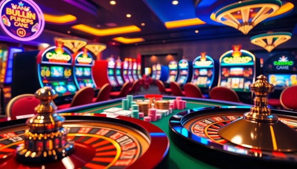 Exciting gaming action at Trang Chủ LC88 with vibrant casino tables and roulette wheel.
