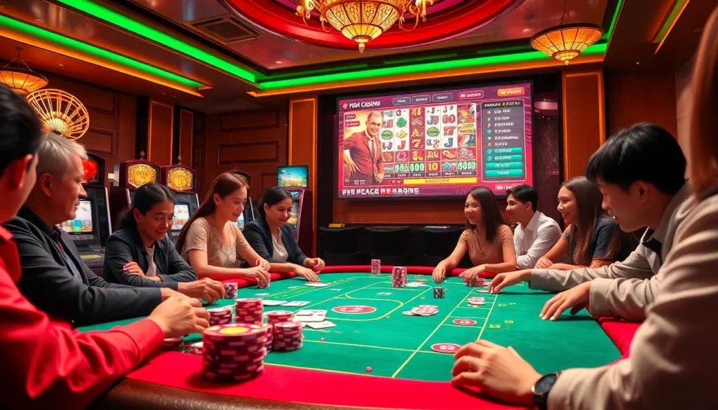 Experience thrilling gameplay and high stakes at https://jun88ld.com/ with vibrant casino tables, poker chips, and flashing slot machines.