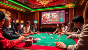 Experience thrilling gameplay and high stakes at https://jun88ld.com/ with vibrant casino tables, poker chips, and flashing slot machines.