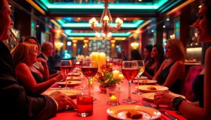 Dinner sxm experience at Club Noir with elegant table settings and signature cocktails.