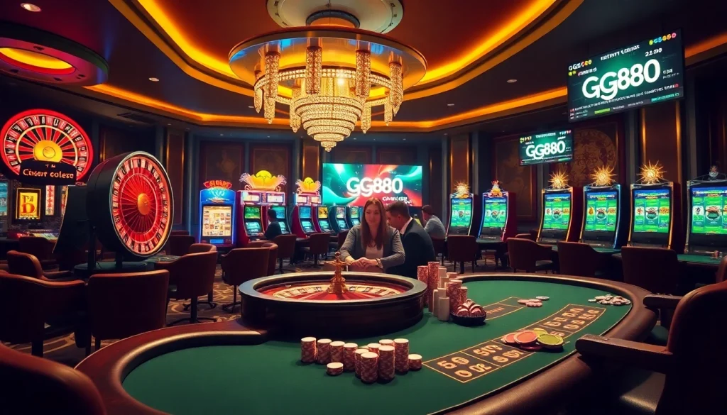 Experience the vibrant thrill of online gambling at gg88.com with engaging slot machines and poker tables.