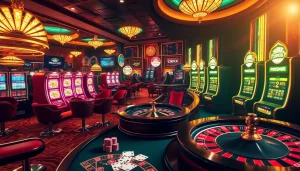 Engaging scene showcasing nhà cái shbet with vibrant casino tables and betting options.