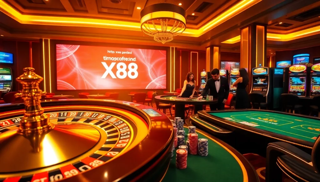 Exciting casino scene featuring roulette and poker games, highlighting https://xx88.nl/ exclusive promotions.