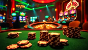 Immerse in the excitement of 6rwin Link with vibrant casino tables and roulette wheels.