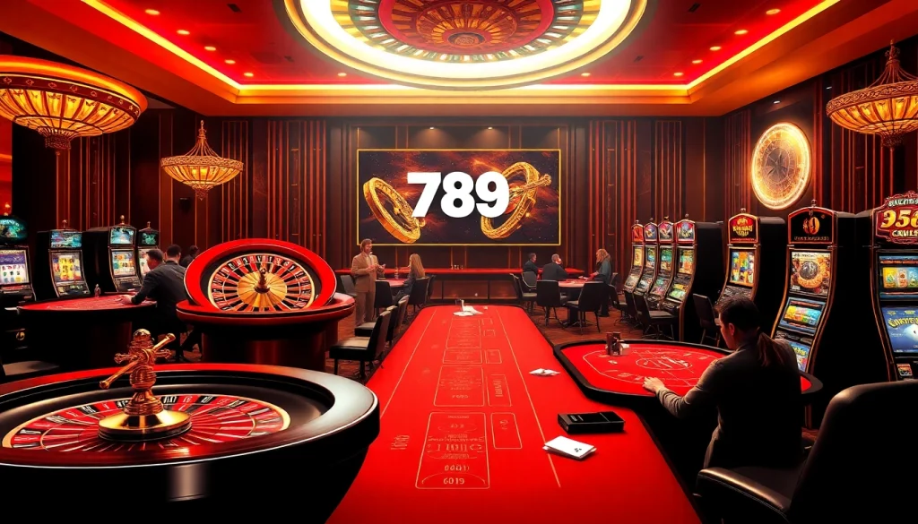 Excitement at a luxurious casino featuring gaming tables and slot machines, representing https://789pp.nl/.