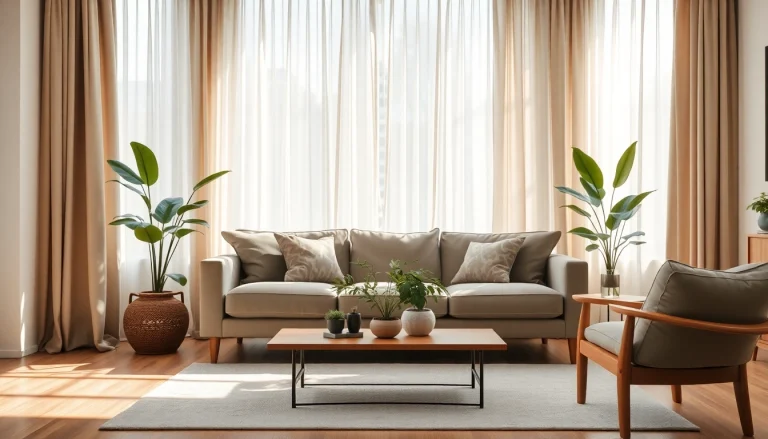 Verduisterende gordijnen in een moderne woonkamer creëren een sfeervolle en gezellige uitstraling.