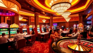 Experience excitement at https://urr88.com/ with players enjoying casino games and vibrant slot machines.