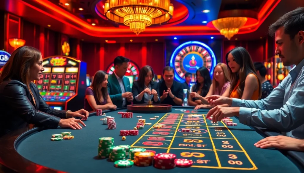 Exciting scene of players engaging with casino games at GG88 for a premium gambling experience.