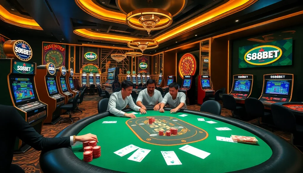 S88BET gameplay experience with vibrant casino tables and engaged players.