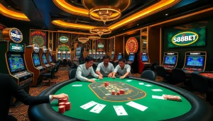 S88BET gameplay experience with vibrant casino tables and engaged players.