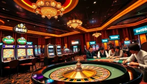 Players engage in thrilling games at Bet88, showcasing luxury and excitement on the casino floor.