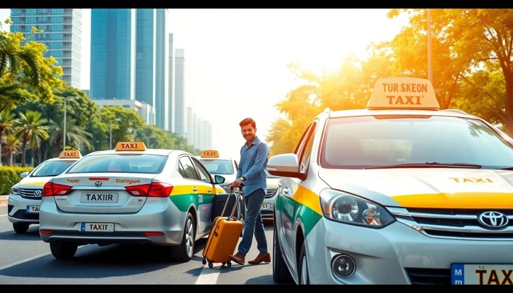 Gurgaon Taxi Service featuring friendly drivers and clean, branded vehicles in a vibrant urban setting.