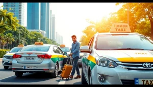 Gurgaon Taxi Service featuring friendly drivers and clean, branded vehicles in a vibrant urban setting.
