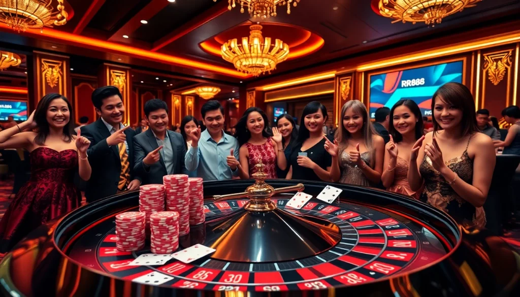 Experience the excitement of gambling at RR88 with vibrant roulette chips and playing cards.