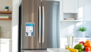 AQUA CREST DA97-17376B Replacement for Samsung DA97-08006C visible in a modern kitchen with fresh produce.