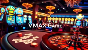 VMAX Game players enjoying diverse betting experiences with vibrant casino elements.