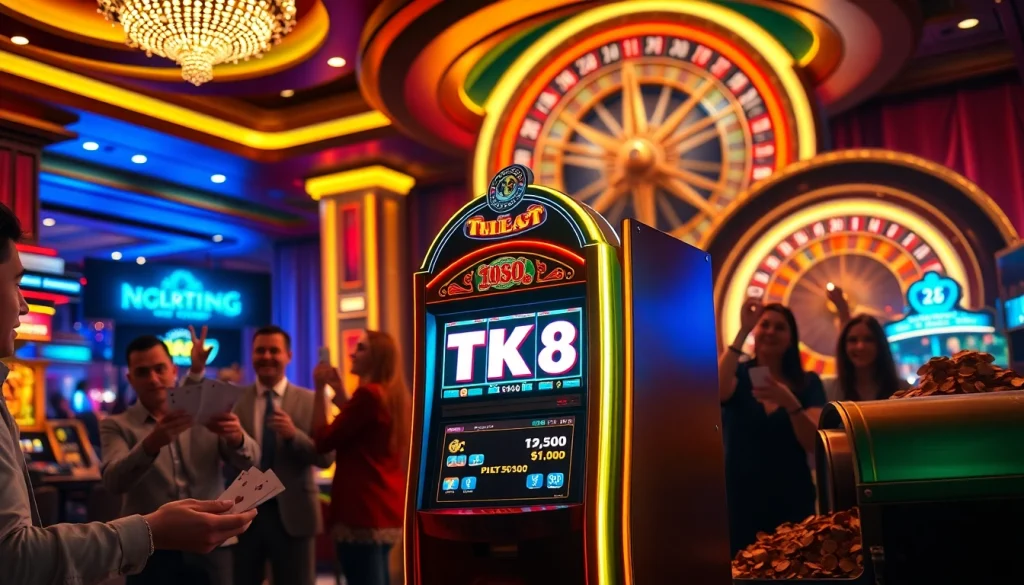 Players enjoying the TK88 slot machine while engaging in a thrilling casino atmosphere.