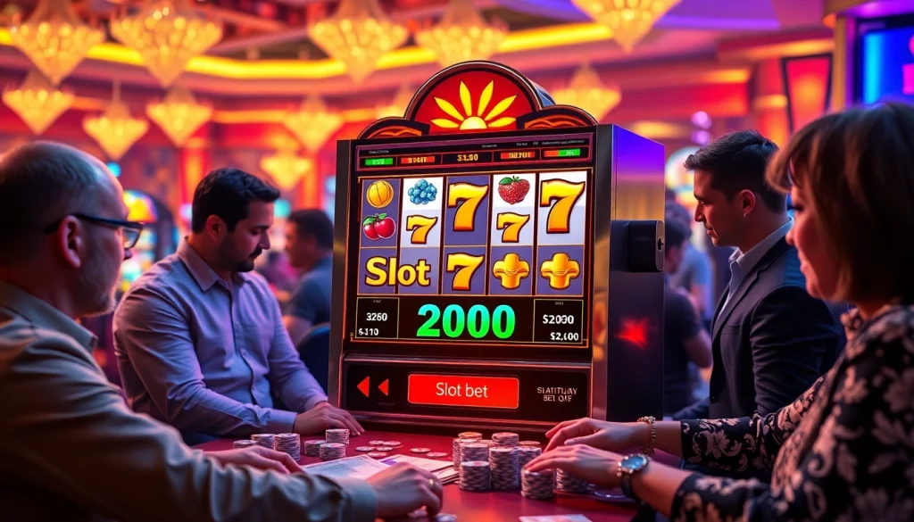 Pemain melakukan taruhan slot 200, menang di lingkungan kasino yang meriah.