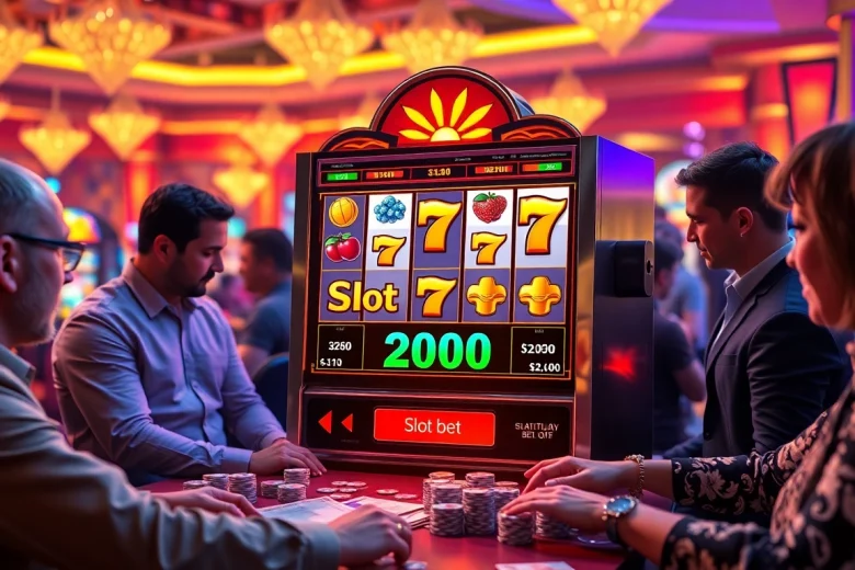 Pemain melakukan taruhan slot 200, menang di lingkungan kasino yang meriah.