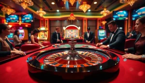 Experience the thrill of online gaming with https://fly88.deal/ as players engage at a vibrant roulette table.