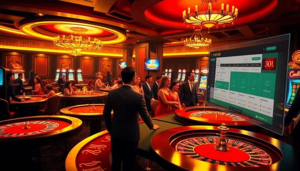 Players enjoying the excitement of gambling at nhà cái tobet88 with engaging casino tables and vibrant atmosphere.
