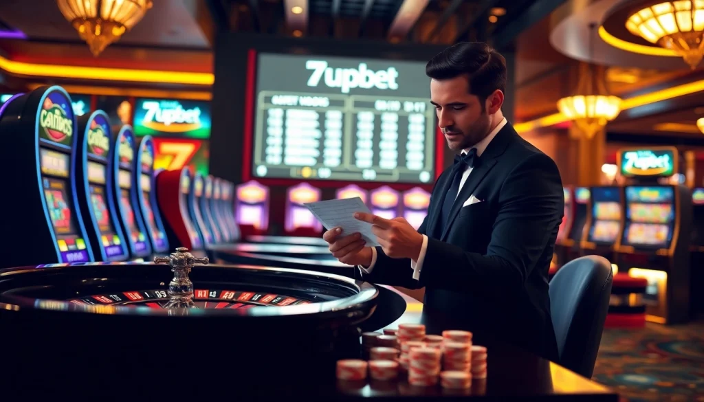 Experience the thrill of 7upbet at a luxurious casino table with vibrant betting action.