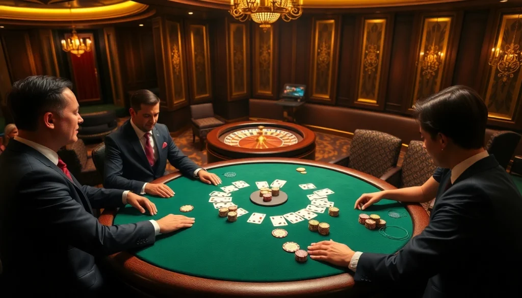Experience high-stakes play at FLY88's luxurious casino setup with poker chips and cards.