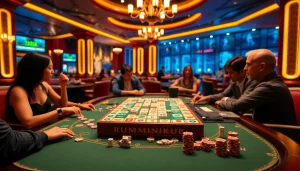 Play רמיקוב אונליין in a luxurious casino setting with colorful tiles and engaged players.