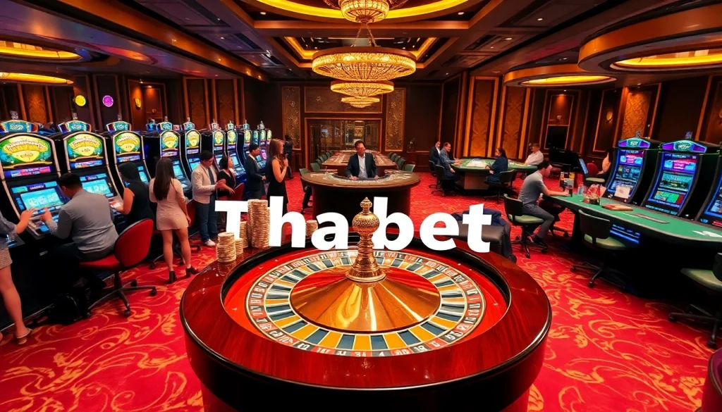 Experience luxury gambling at Thabet casino with players at roulette and blackjack tables.