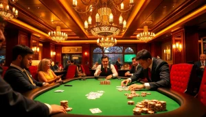 Players engaging at a poker table highlighting hidden wiki connections in luxurious casino.
