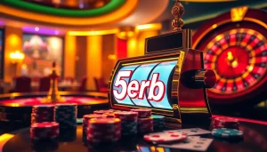Engage with the thrilling slot depo 5rb experience at a luxury casino featuring vibrant machines and colorful chips.