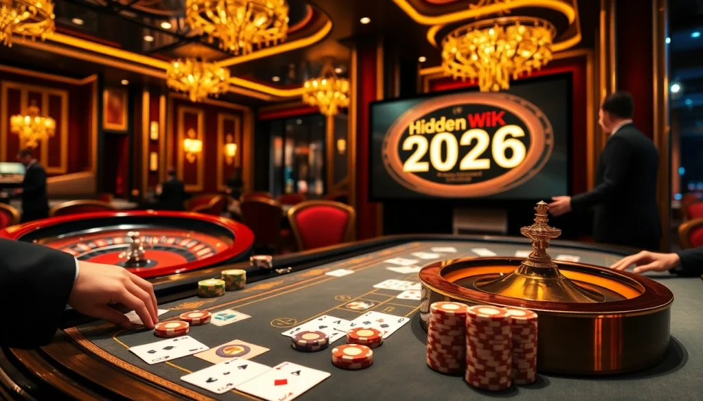 Engaging scene of gambling with a luxurious casino backdrop highlighting hidden wiki 2026 theme.