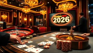 Engaging scene of gambling with a luxurious casino backdrop highlighting hidden wiki 2026 theme.