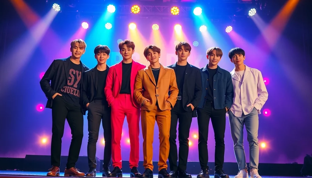 BTS members showcasing their unique styles and camaraderie on stage.
