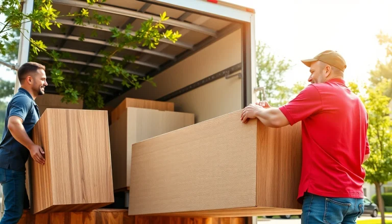 Furniture Movers skillfully lifting heavy furniture pieces during a move in an outdoor setting.