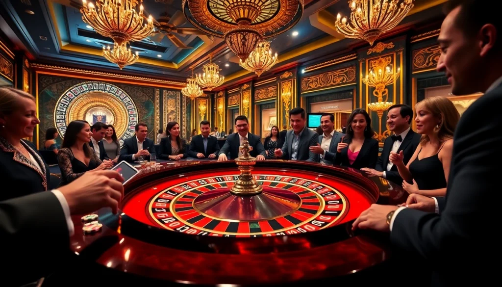 A vibrant roulette scene at https://ev882.sa.com/ showcasing players placing bets in an upscale casino environment.