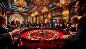 A vibrant roulette scene at https://ev882.sa.com/ showcasing players placing bets in an upscale casino environment.