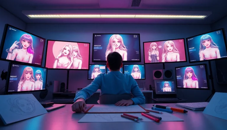 Innovative workspace for nsfw ai image generation, showcasing vibrant AI-generated characters.