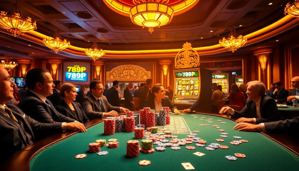 Experience the excitement of 789P with vibrant casino scenes featuring poker and slots.