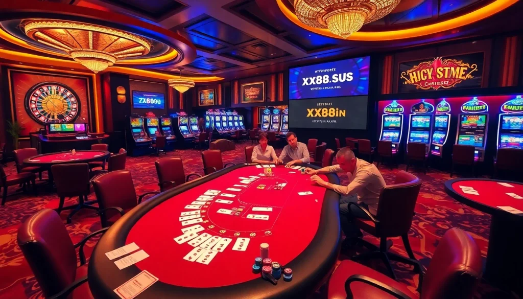 Experience the thrill of gambling at https://xx88.nl/ with players enjoying poker and slot machines.