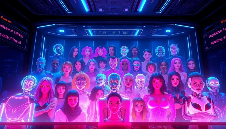 Explore diverse AI characters in a vibrant digital scene focused on nsfw ai interactions.