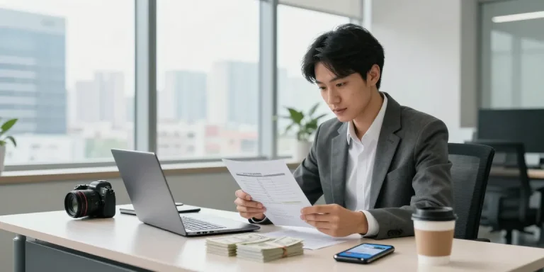 Young professional preparing to deposit 5000 cash in a bright banking office.