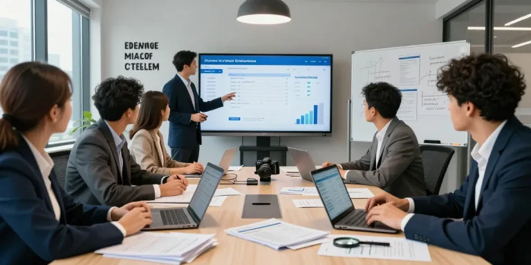 Detect fraud invoice during team meeting, showcasing professionals collaborating over suspicious invoices and digital analytics.