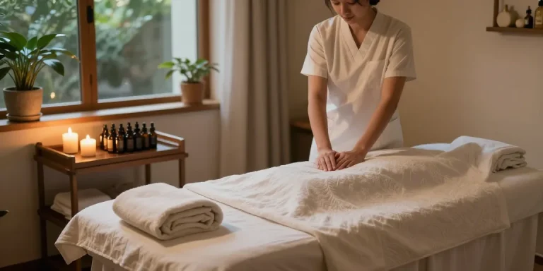 두정동 마사지 전문 스파룸, 아로마오일과 마사지 테이블이 있는 편안한 분위기