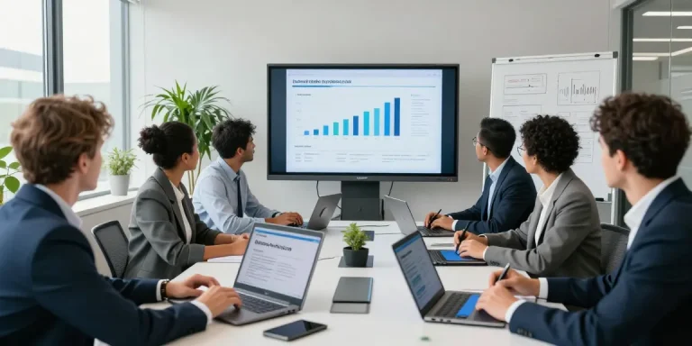 Collaboration on business mobile contracts UK in a modern office with diverse professionals discussing strategies around a conference table.